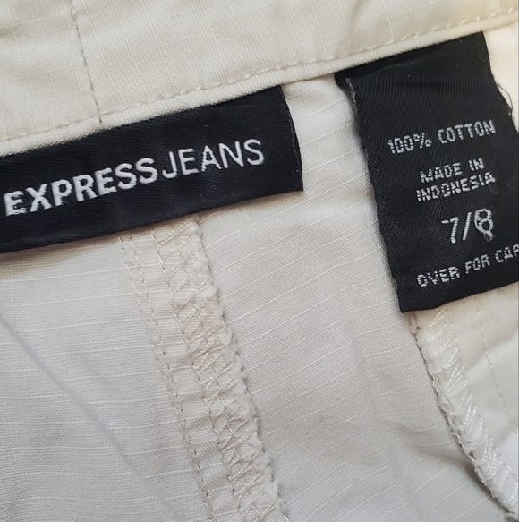 💚5/$25 Express Cream Chino Fit Crop Cotton Casual Pants With Pockets Size 7/8 - Picture 2 of 8